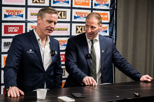 Rögles tränare Dan Tangnes och Färjestads tränare Cam