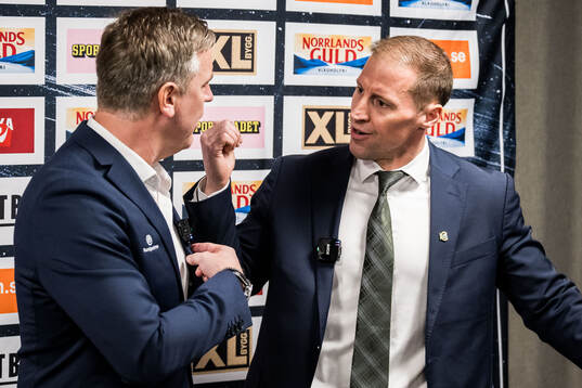 Rögles tränare Dan Tangnes och Färjestads tränare Cam