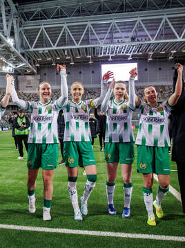 Alice Carlsson and Bea Sprung of Hammarby celebrate