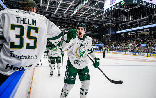 Färjestads David Tomasek jublar