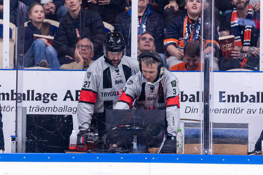 domare Mikael Sjöqvist och domare Linus Öhlund gör en