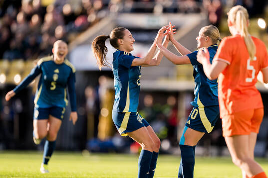 Augusta Priks and Nova Selin of Sweden celebrate