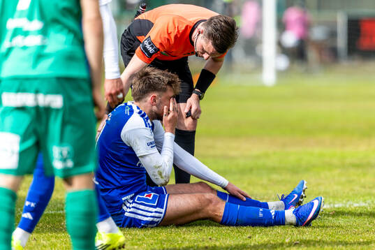 Domare Niclas Karlsson kollar IFK Norrköpings Tim Prica