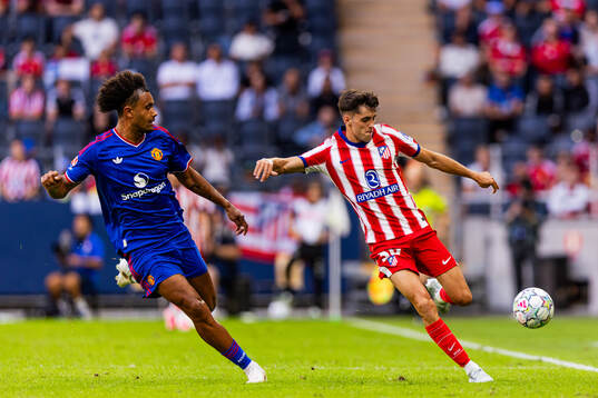 Joshua Zirkzee of Manchester United and Dani Martínez of