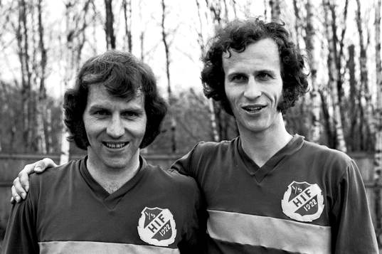  Kaj Lindhe och Lennart Ekström, Hässleholms IF efter matchen.