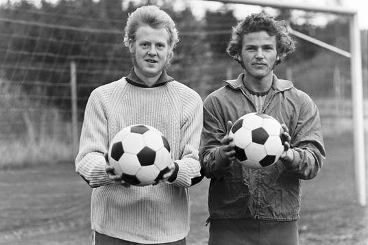  Målvakterna Claes Flink och Bo Jönsson under en träning.