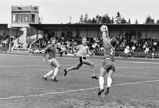  Hässleholms Lars Larsson framför malmös målvakt Bo Theander.