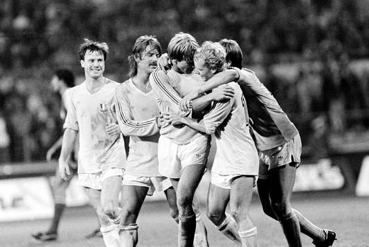  Ingemar Erlandsson, Mikael Rönnberg, Thomas Sunesson, Anders Palmér, Malmö jublar efter 1-1.