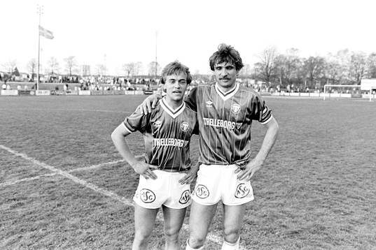  Trelleborgs målskyttar Andreas Hermansson och Marek Skurczynski efter matchen.