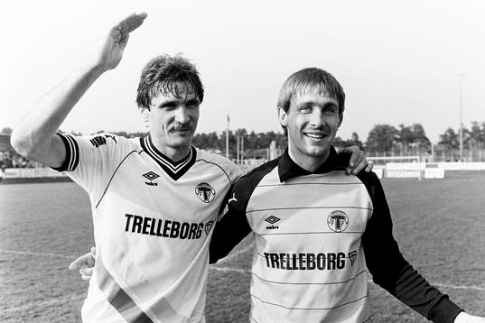  Trelleborgs Marek Skurczynski och Anders Andersson, målvakt jublar efter en poäng på Strandvallen.