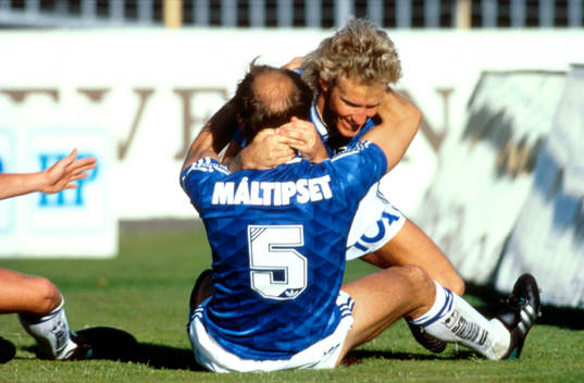 Fotboll, Allsvenskan, Halmstad, Jubel, Tommy Frejdh, Ulf Sjölin
