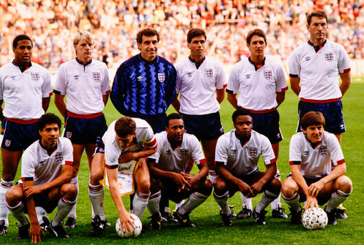 Englands starting lineup. Back row from left: John Barnes,
