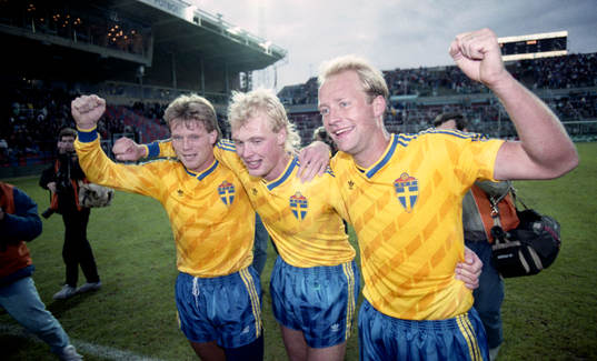  Jubel, Glädje. Leif Engqvist, Klas Ingesson och Mats Magnusson, Sverige