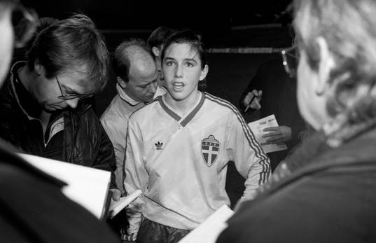  Susanne Hedberg, Sverige. pratar med pressen efter matchen mellan Sverige - Polen. 
