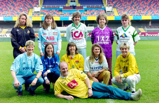  Bakre fr.v. Lena Martinsson, AIK, Åsa Jakobsson, Gideonsberg, Pia Sundhage, Hammarby, Åsa Lindqvist, Jitex och Carina Adolfsson, Mallbacken. Främre fr.v. Elisabeth Leidinge, Malmö, Cecilia Öhman, Sunnanå, Veronica Holmberg, Tyresö, Ulrika Kalte, Älvsjö och Ulrika Kristoffersson, Öxabäck. Liggande Thomas Gustafsson, tränare i Lindsdal.