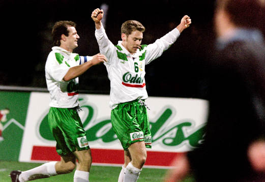   Leif Strandh, Hammarby jublar efter mål.