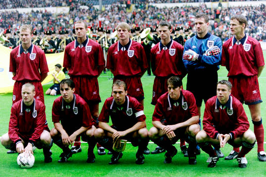 Englands startelva. I laget spelade Tim Flowers, målvakt,