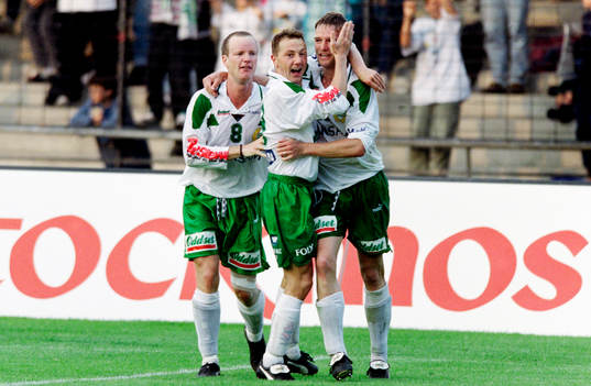  Johan Hammarström och Dan Sahlin, Hammarby jublar efter sitt mål.