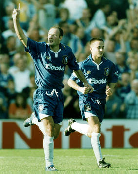  Franck Leboeuf och Dennis Wise, Chelsea, jublar