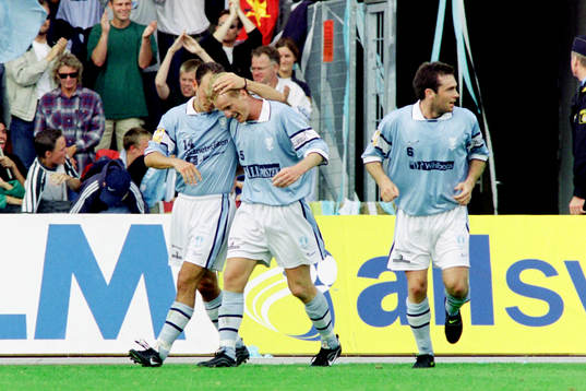  Björn Enqvist och Sverrir Sverrisson, Malmö jublar efter mål.